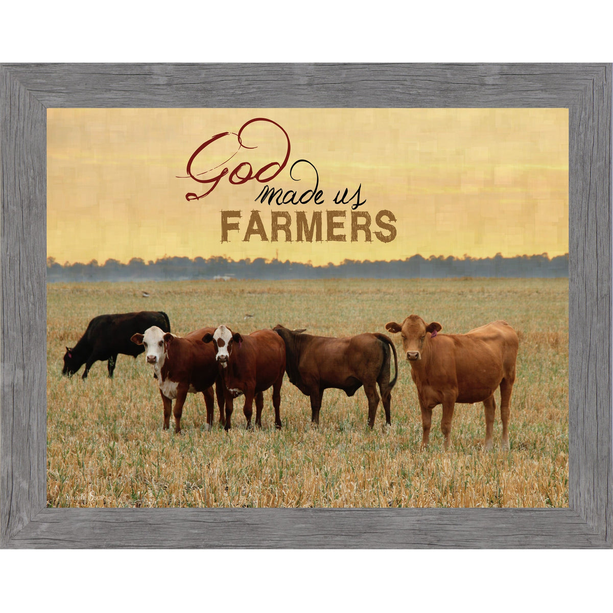 God Made Us Farmers Wall Art – Cattle Golden Field Sunset Farmhouse Landscape Decor (SSW9938)