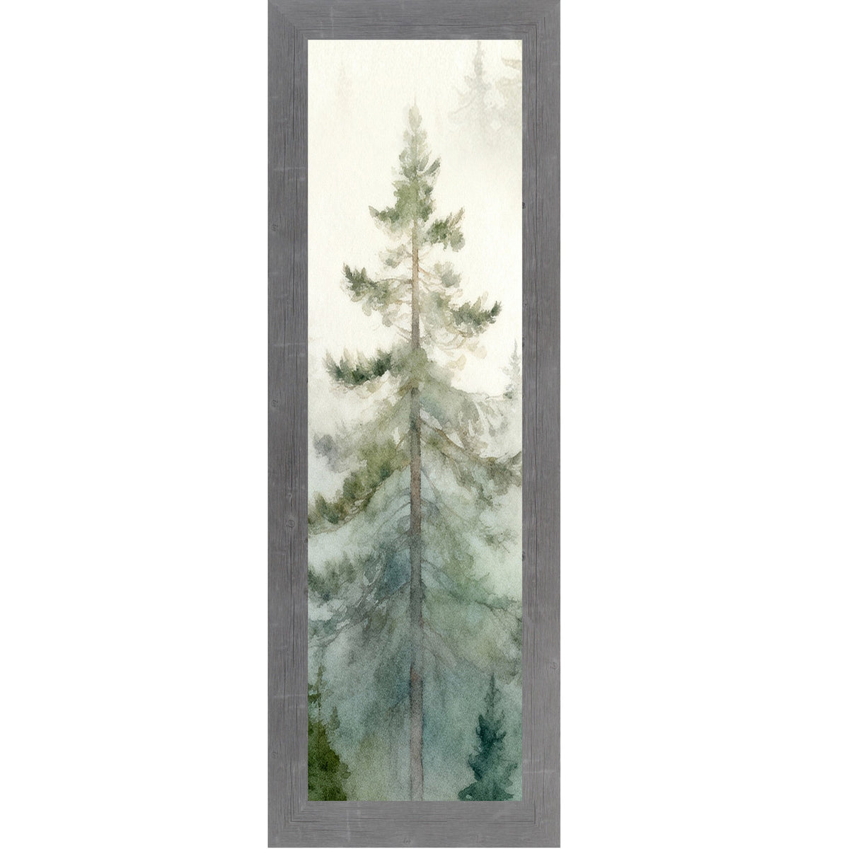 Misty Pine Forest Wall Art – Watercolor Evergreen Narrow Portrait Scenic Nature Decor (SB937)
