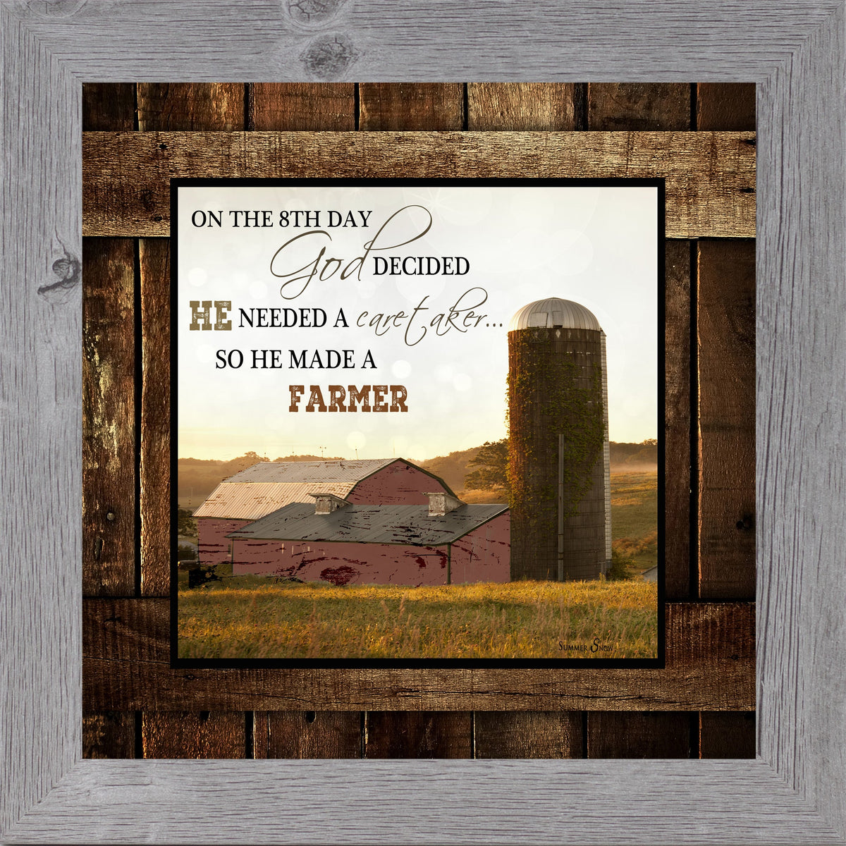 On The 8th Day God Made A Farmer Wall Art – Red Barn Farmhouse Square Christian Decor (SS6768)