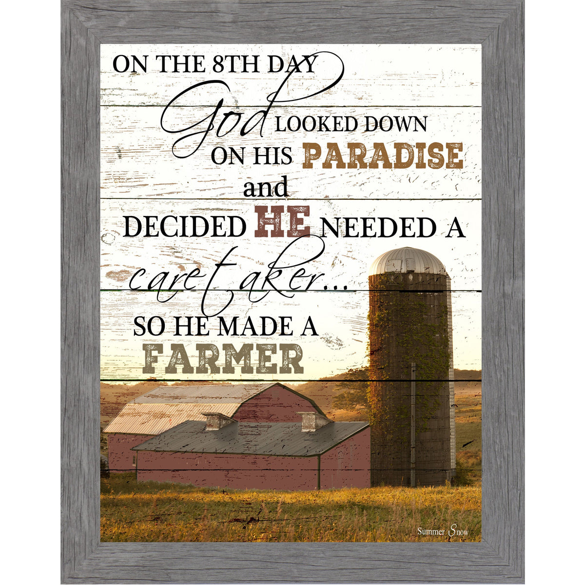 On The 8th Day God Made A Farmer Wall Art – Red Barn Portrait Christian Art (SS9834)