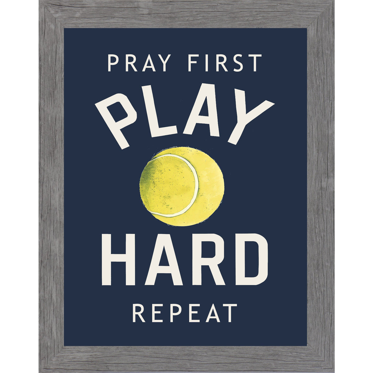 Pray First Play Hard Repeat Tennis Wall Art – Christian Sports Bedroom Decor (SB263)