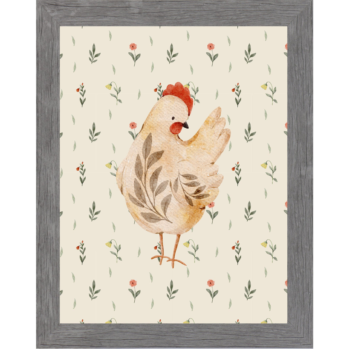 Rustic Farmhouse Hen Wall Art – Watercolor Chicken Portrait Kitchen Decor (SB239)