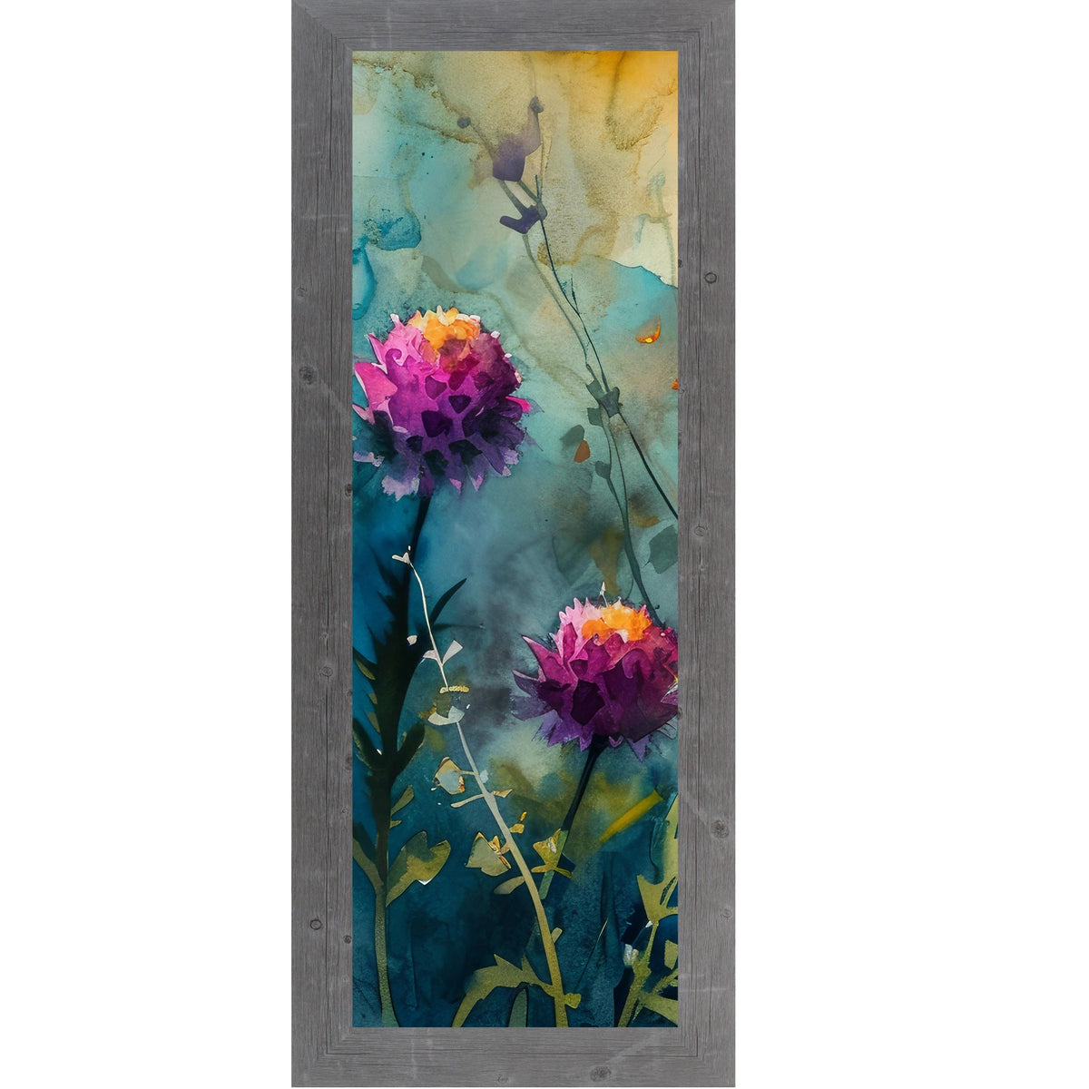 Teal Wildflower Wall Art – Watercolor Botanical Narrow Portrait Floral Decor (SB930)