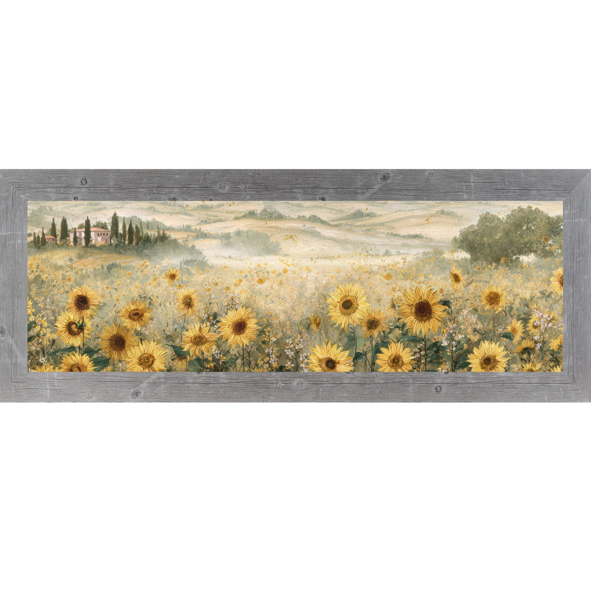 Tuscan Sunflower Field Wall Art – Italian Countryside Floral Wide Landscape Decor (SB921)