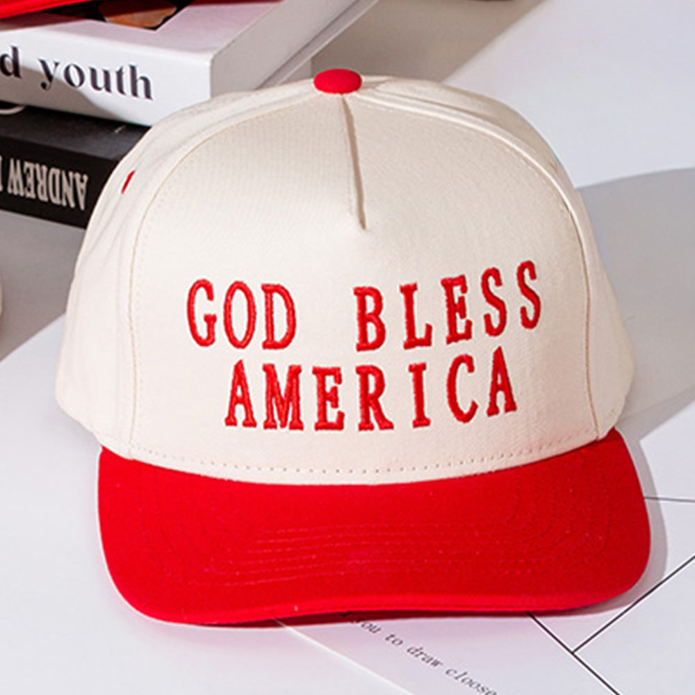 GOD BLESS AMERICA Message Embroidered Five Panel Canvas Snapback Baseball Cap