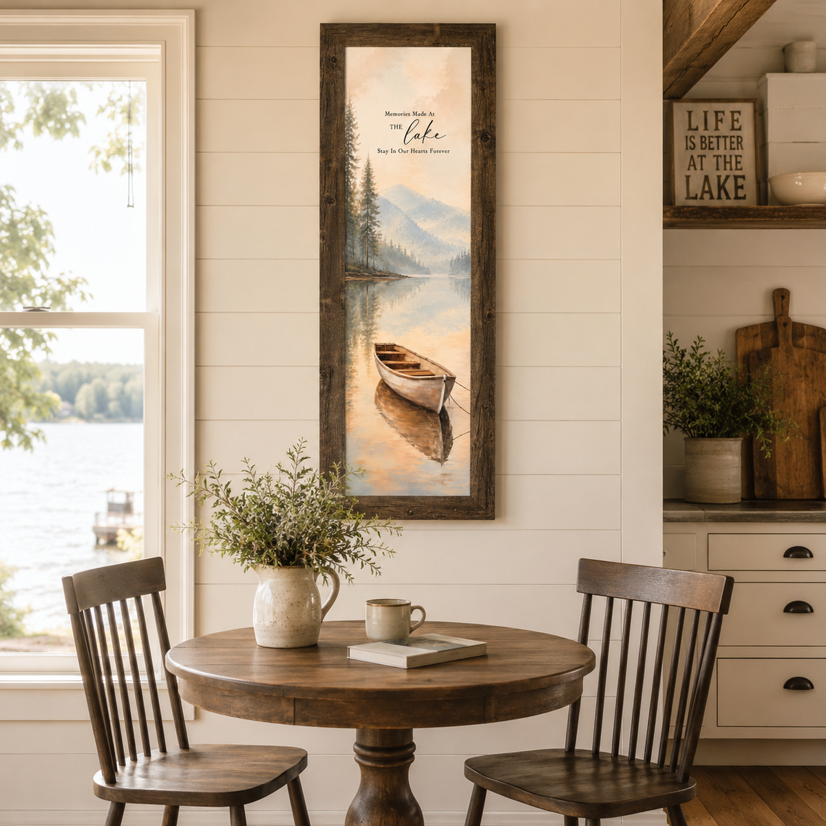 Memories Made At The Lake Wall Art – Watercolor Rowboat Narrow Portrait Lake Decor (SB939)