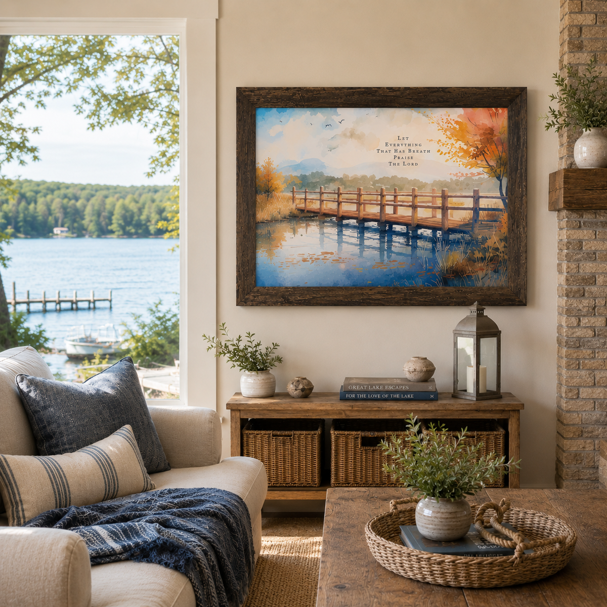 Let Everything That Has Breath Praise The Lord Wall Art – Autumn Pier Landscape Decor (SB243)