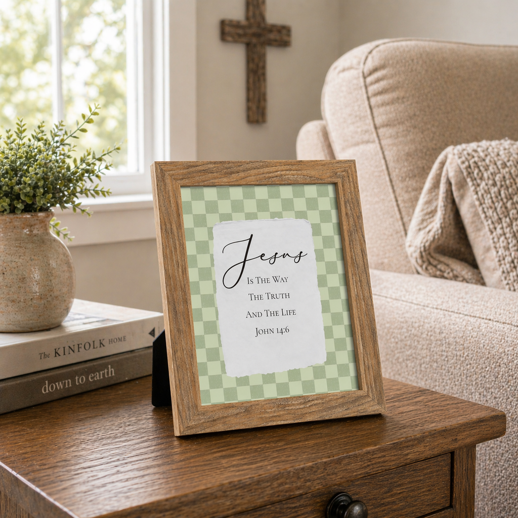 Jesus Is The Way The Truth And The Life Wall Art – John 14:6 Sage Green Christian Decor (SB235)