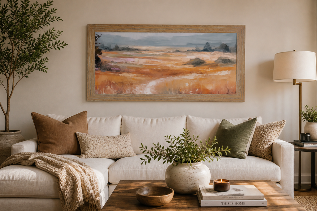 Terracotta Abstract Landscape Wall Art – Full Panoramic Wide Scenic Farmhouse Nature Decor (SB758)