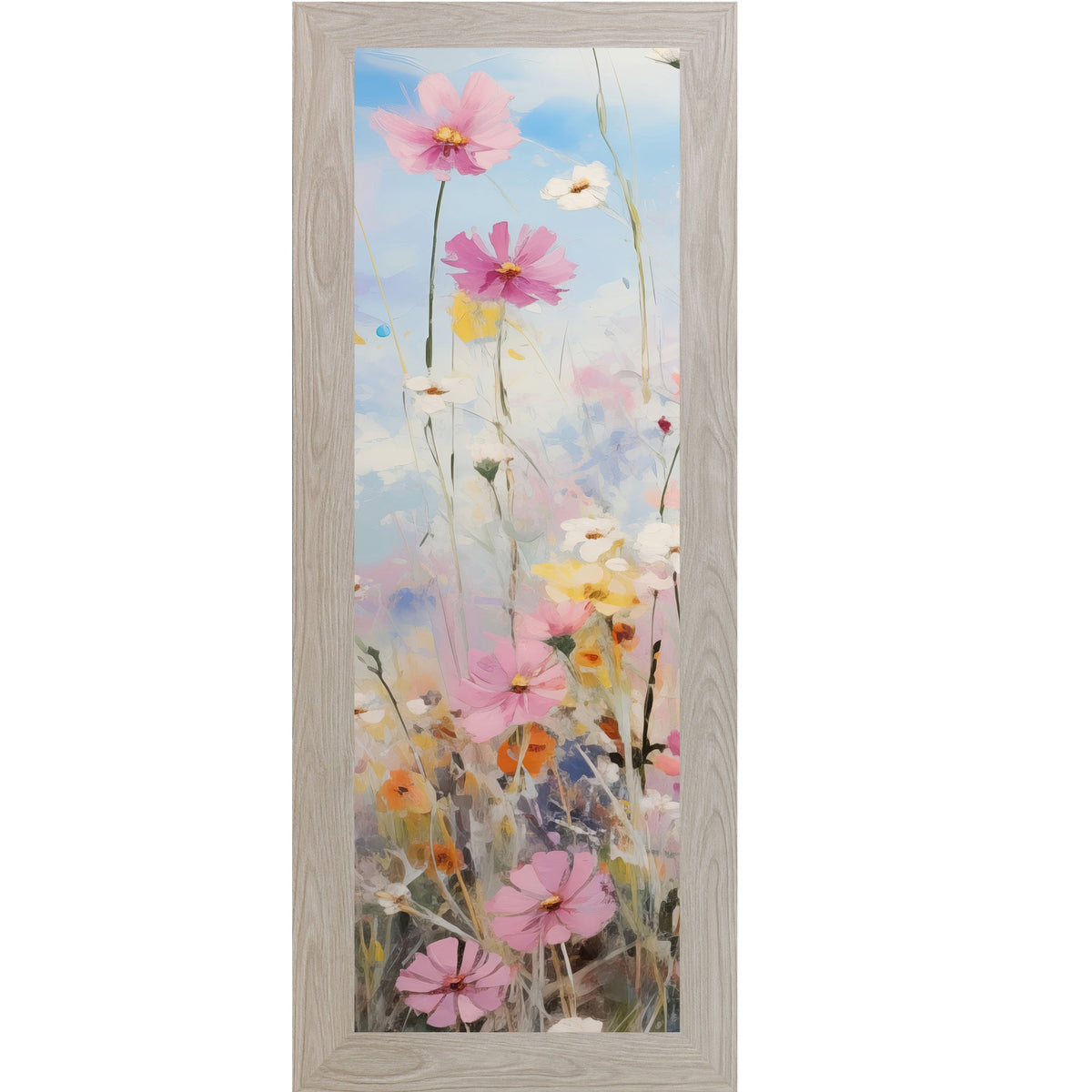 Slim Vertical Floral Wall Art – Pastel Meadow Watercolor Flowers (SB906)