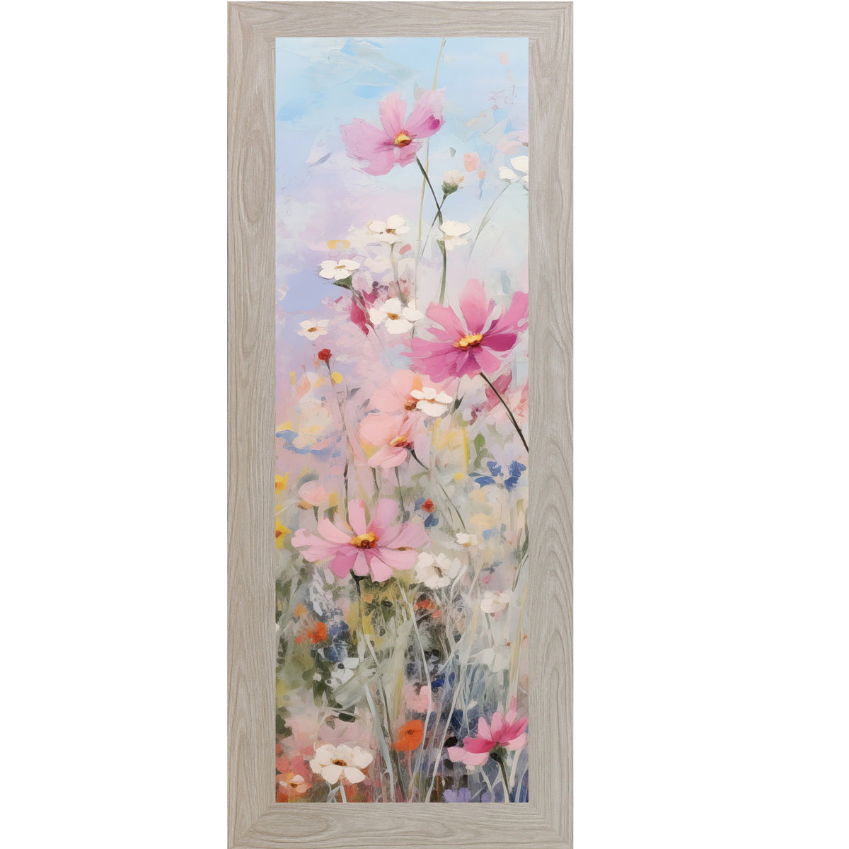 Slim Vertical Floral Wall Art – Soft Pink & Blue Watercolor Flowers (SB905)