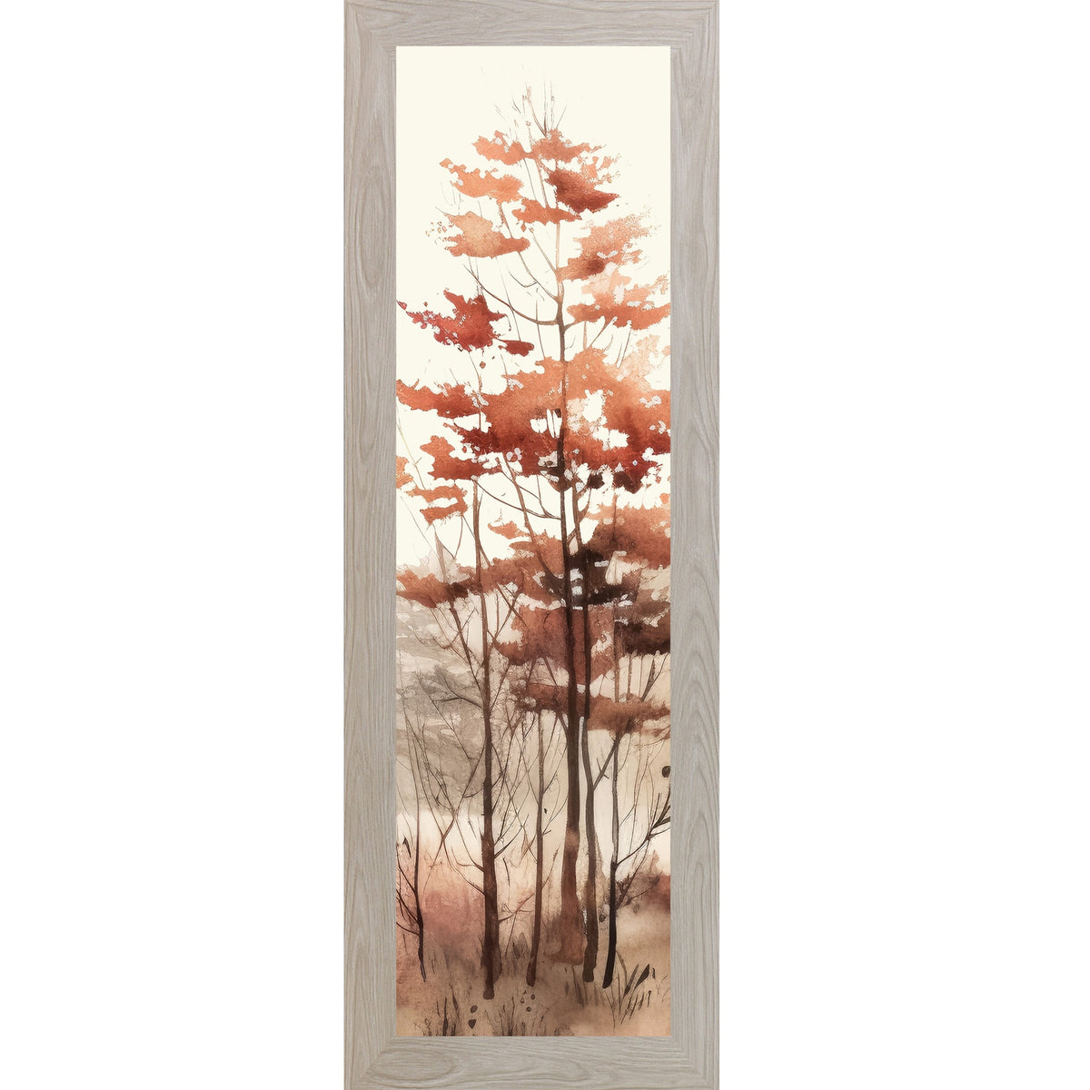 Autumn Forest Watercolor Wall Art – Tall Fall Trees Narrow Portrait Decor (SB942)