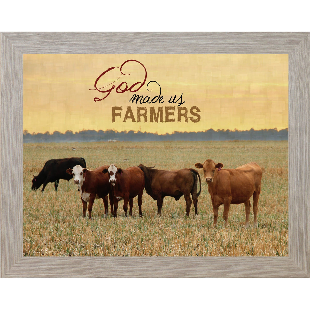 God Made Us Farmers Wall Art – Cattle Golden Field Sunset Farmhouse Landscape Decor (SSW9938)