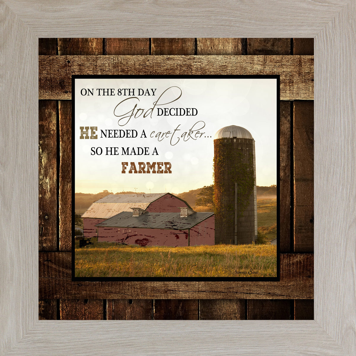 On The 8th Day God Made A Farmer Wall Art – Red Barn Farmhouse Square Christian Decor (SS6768)