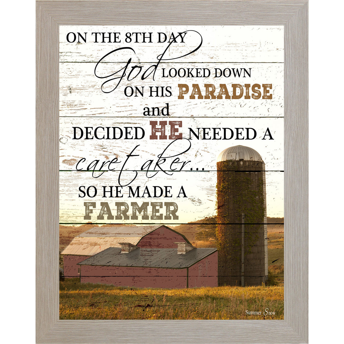 On The 8th Day God Made A Farmer Wall Art – Red Barn Portrait Christian Art (SS9834)