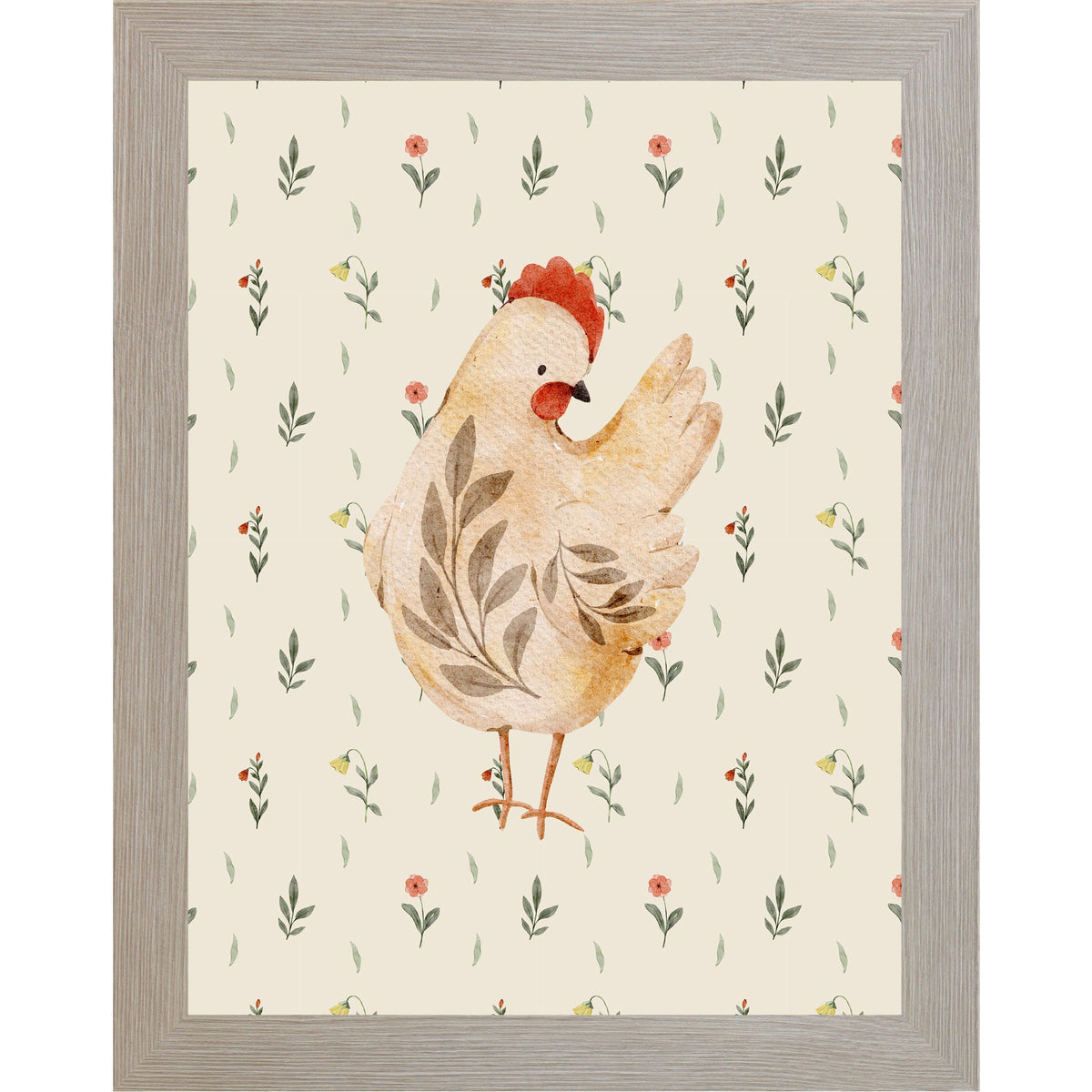 Rustic Farmhouse Hen Wall Art – Watercolor Chicken Portrait Kitchen Decor (SB239)