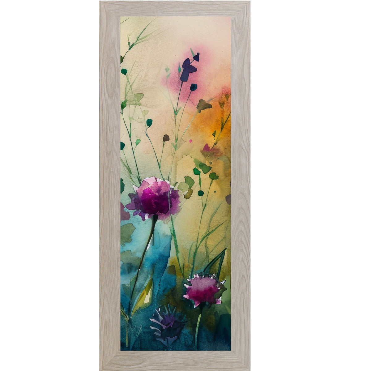 Teal Wildflower Wall Art – Watercolor Floral Narrow Portrait Botanical Decor (SB929)
