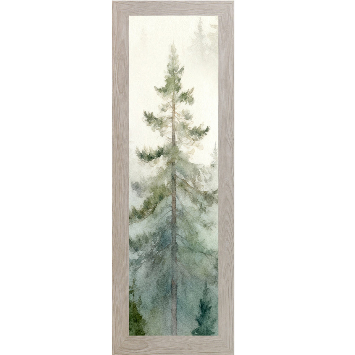 Misty Pine Forest Wall Art – Watercolor Evergreen Narrow Portrait Scenic Nature Decor (SB937)