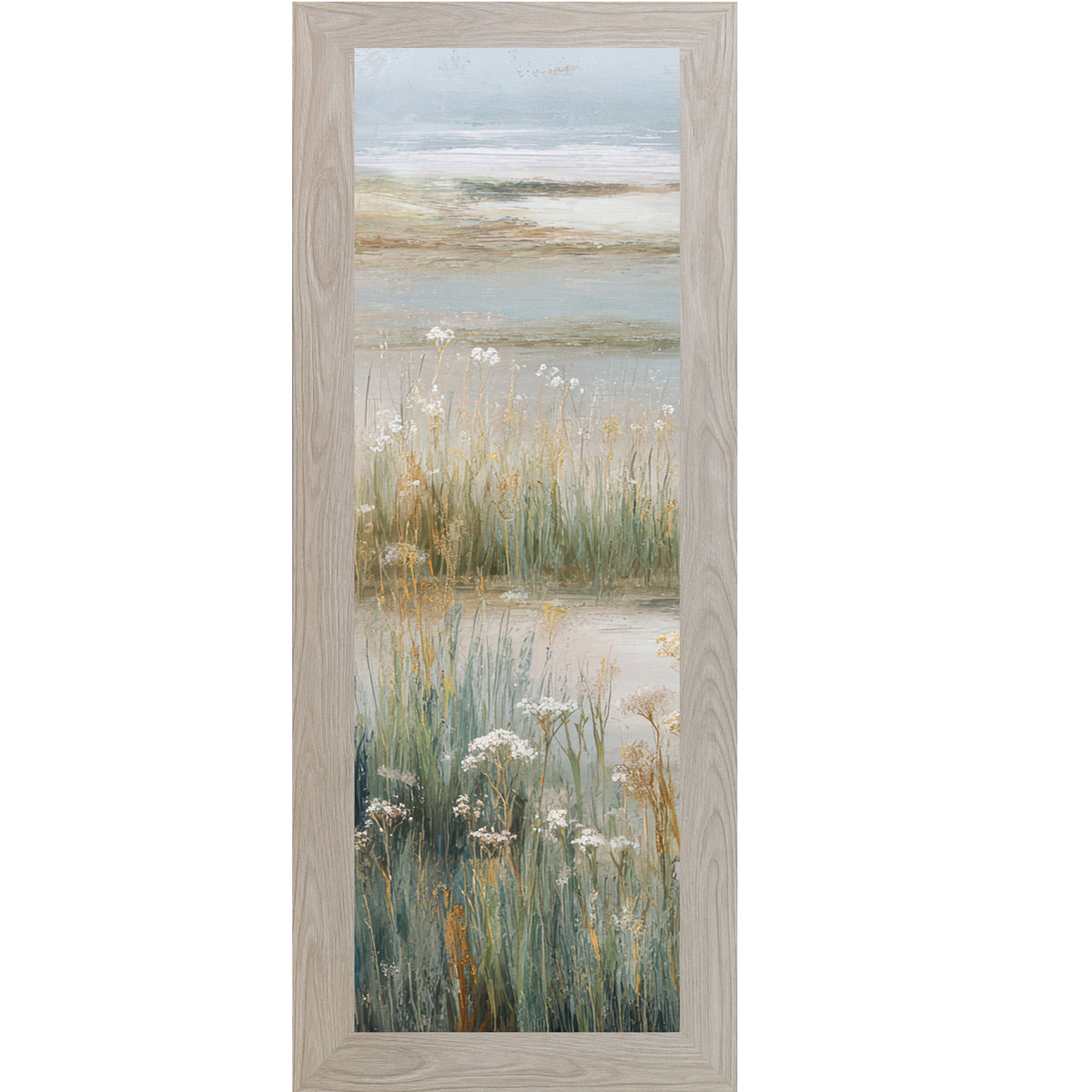 Coastal Marsh Wall Art – Tidal Grasses Wildflowers Narrow Portrait Wetland Decor Left Panel (SB917)