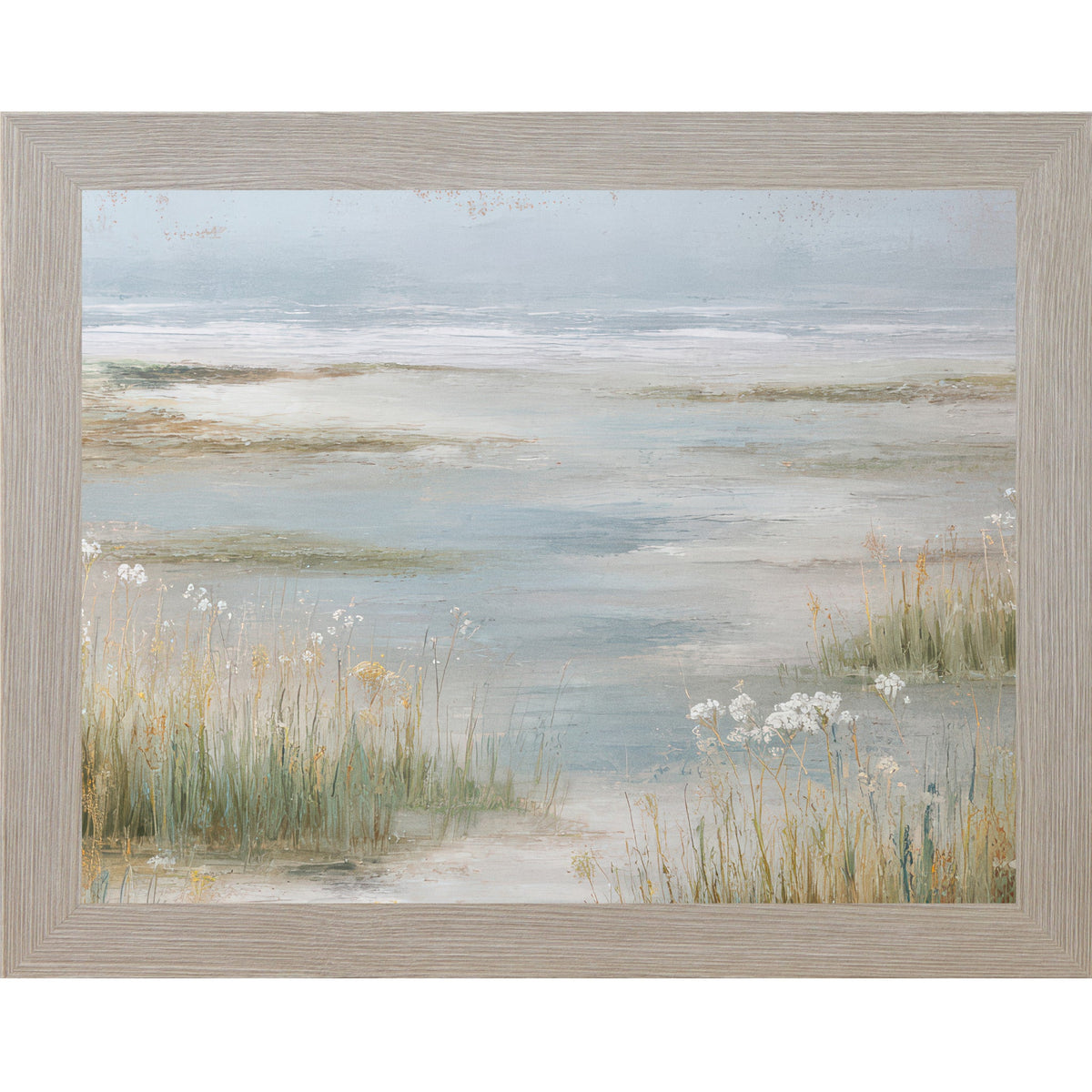Coastal Marsh Wall Art – Tidal Wetland Grasses Wildflowers Painterly Landscape Neutral Decor (SB226)