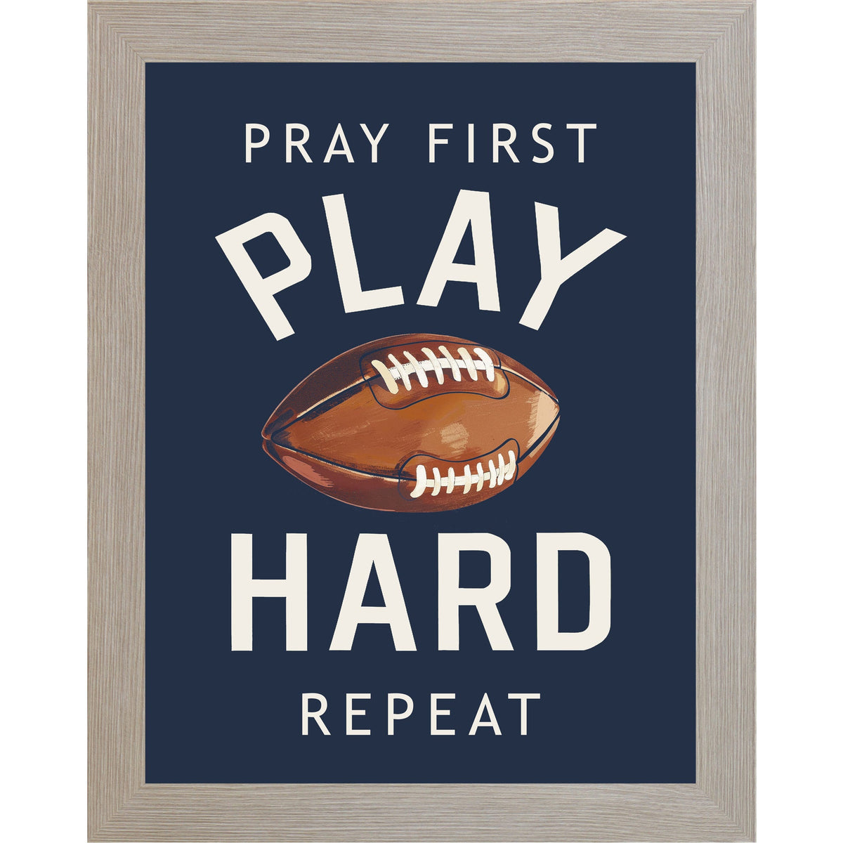 Pray First Play Hard Repeat Football Wall Art – Christian Sports Boys Room Decor (SB260)