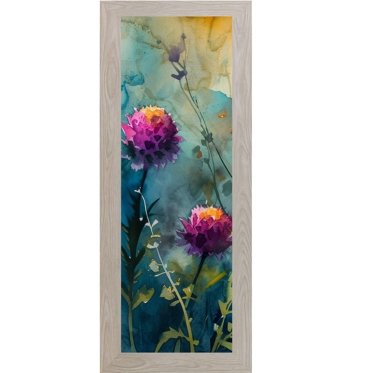 Teal Wildflower Wall Art – Watercolor Botanical Narrow Portrait Floral Decor (SB930)