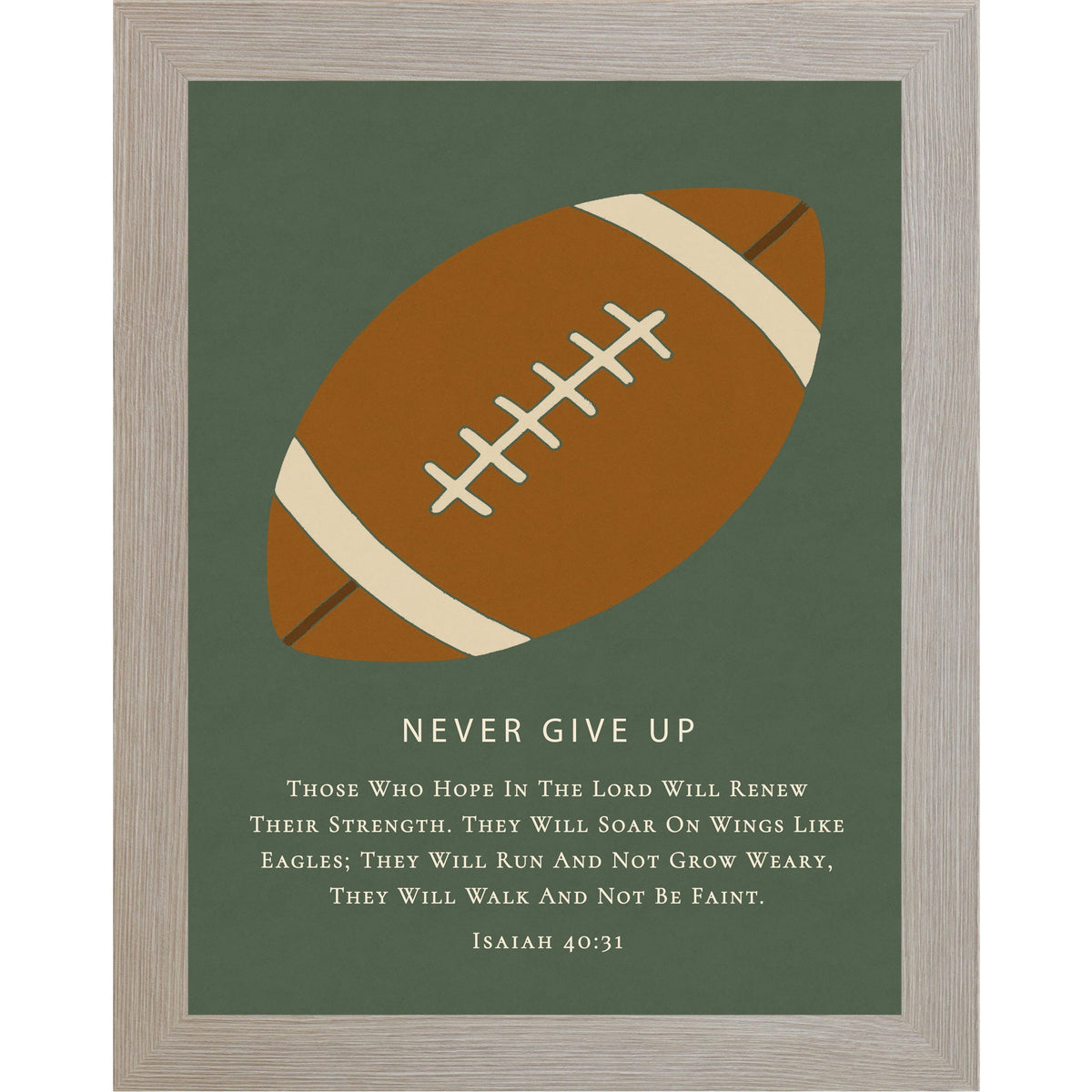 Never Give Up – Isaiah 40:31 Football Wall Art – Christian Football Decor for Boys Room (SB217)