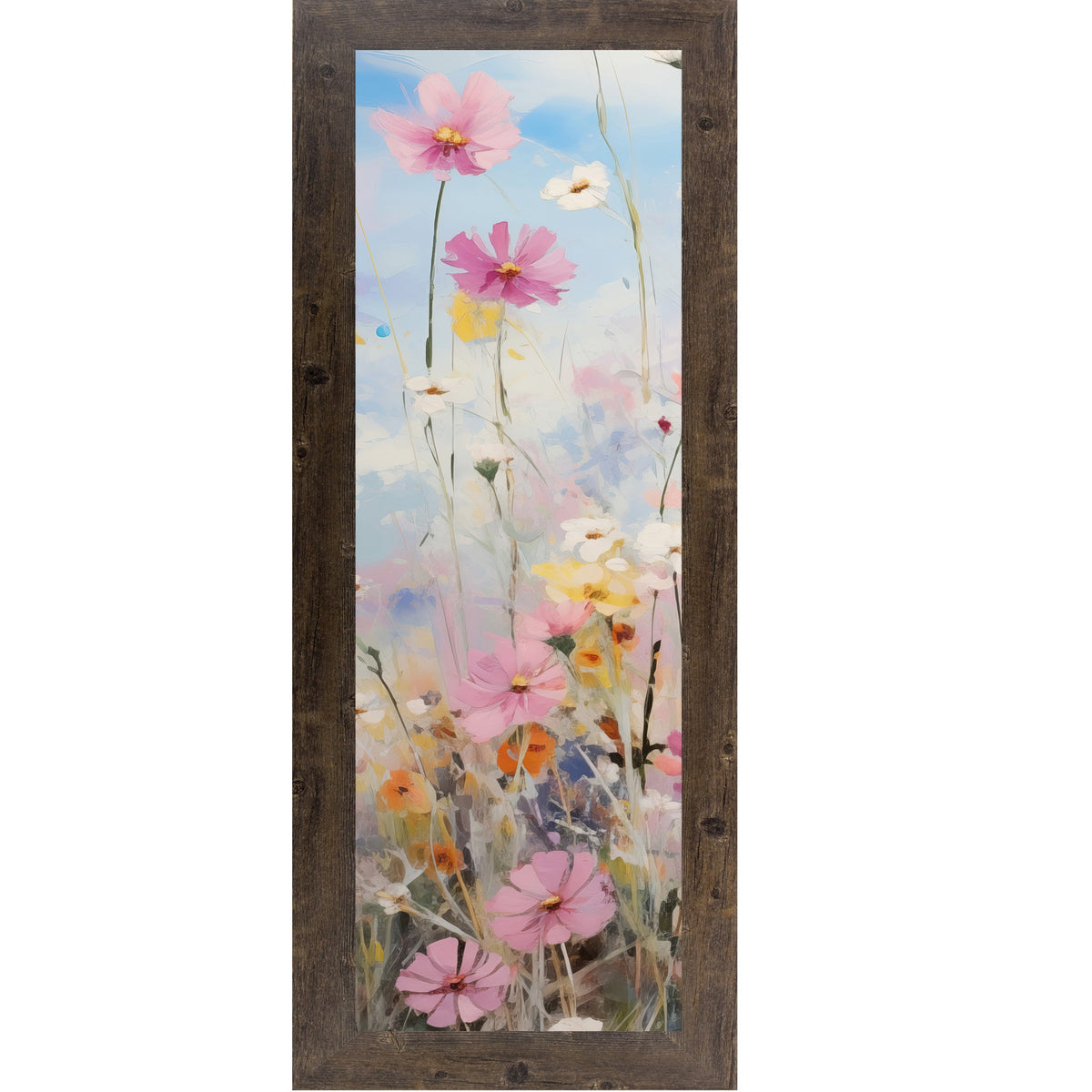 Slim Vertical Floral Wall Art – Pastel Meadow Watercolor Flowers (SB906)