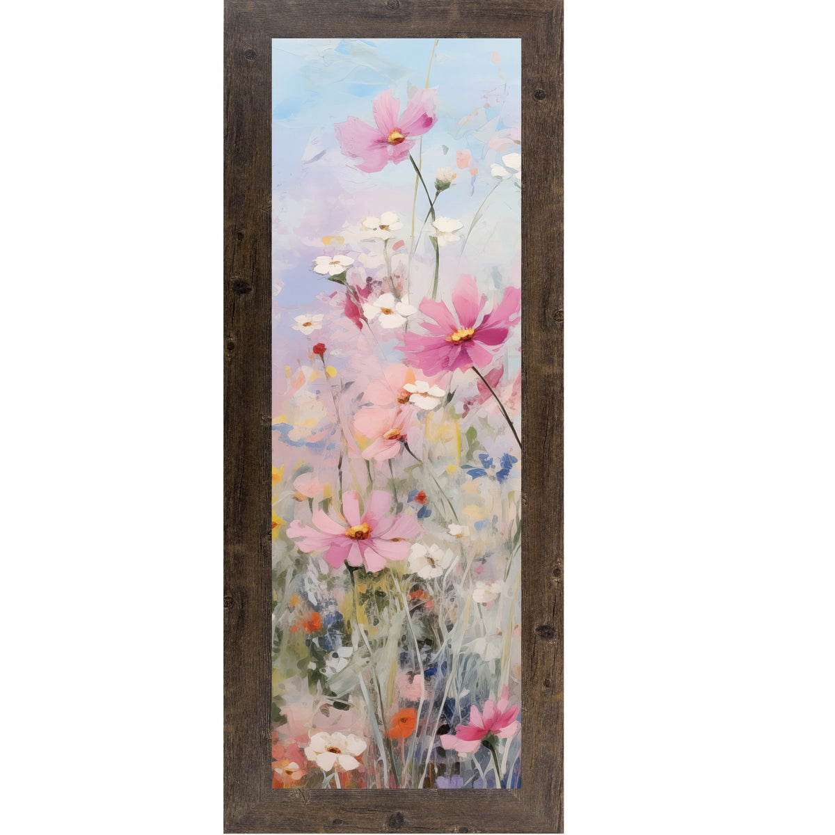 Slim Vertical Floral Wall Art – Soft Pink & Blue Watercolor Flowers (SB905)