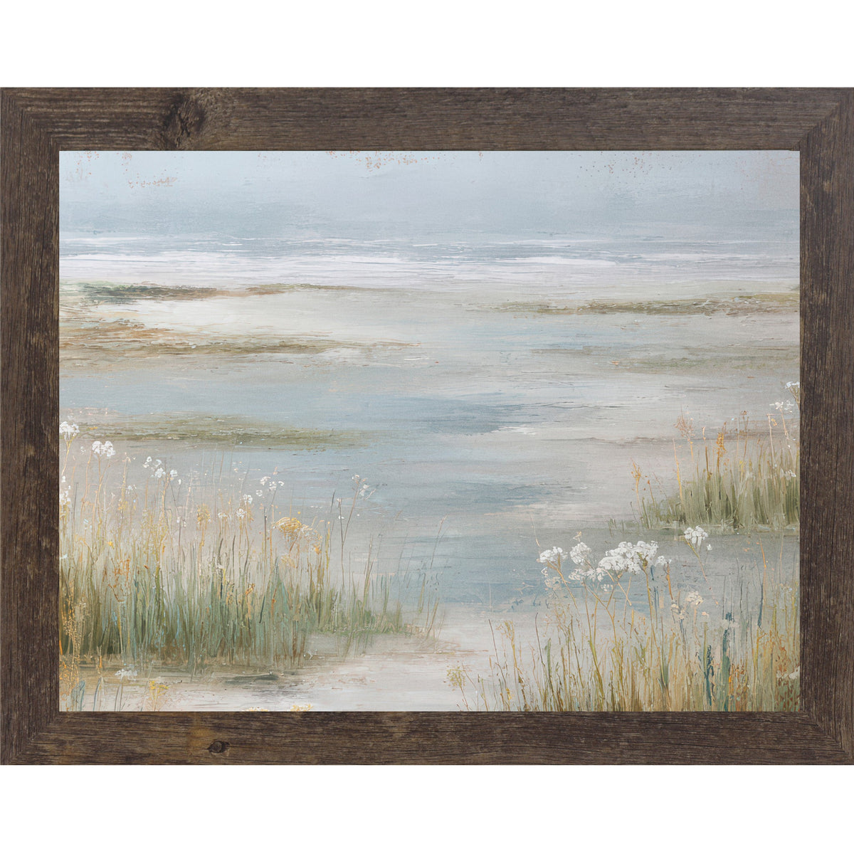 Coastal Marsh Wall Art – Tidal Wetland Grasses Wildflowers Painterly Landscape Neutral Decor (SB226)