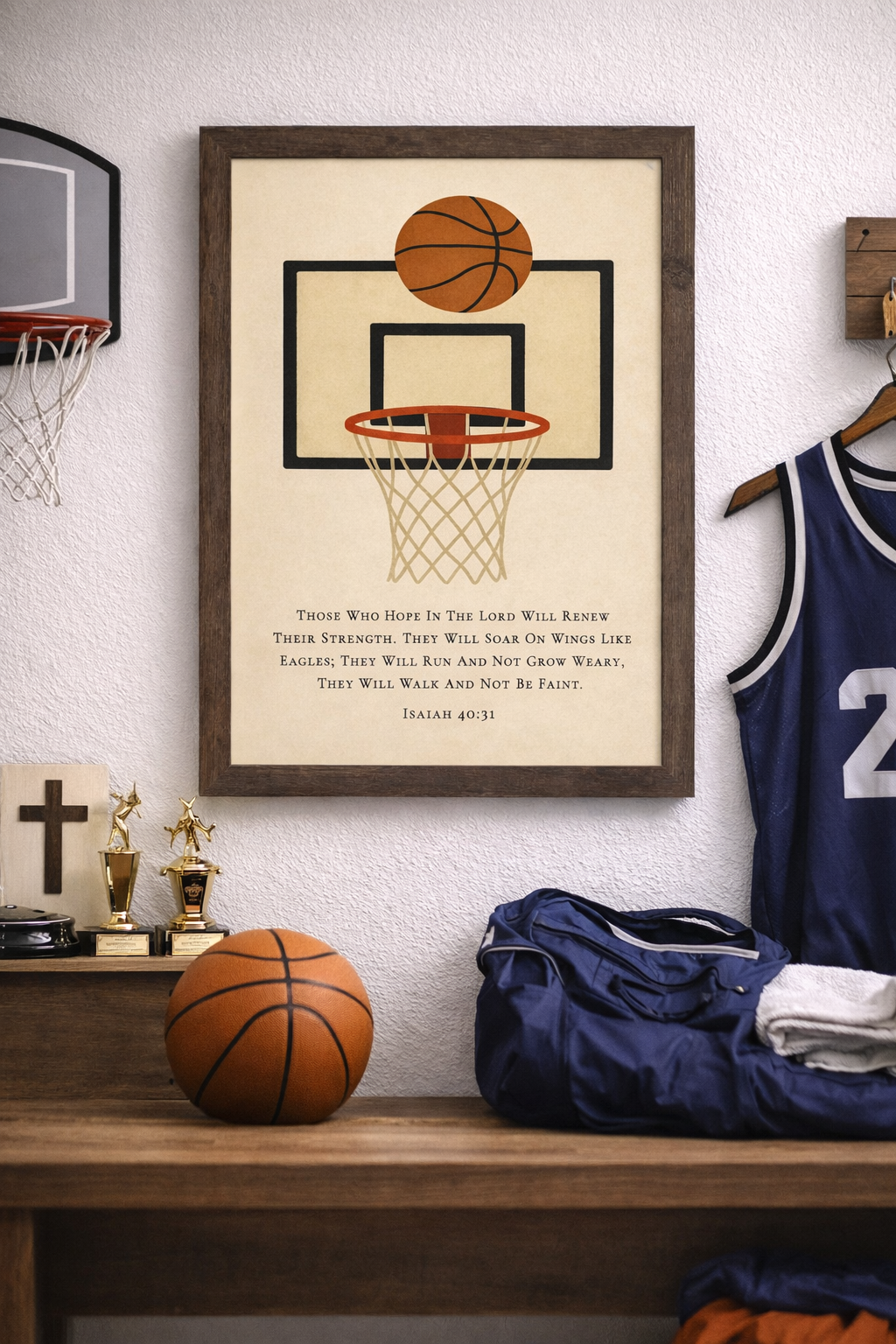 Isaiah 40:31 Basketball Hoop Wall Art – Christian Basketball Decor for Boys Room (SB210)