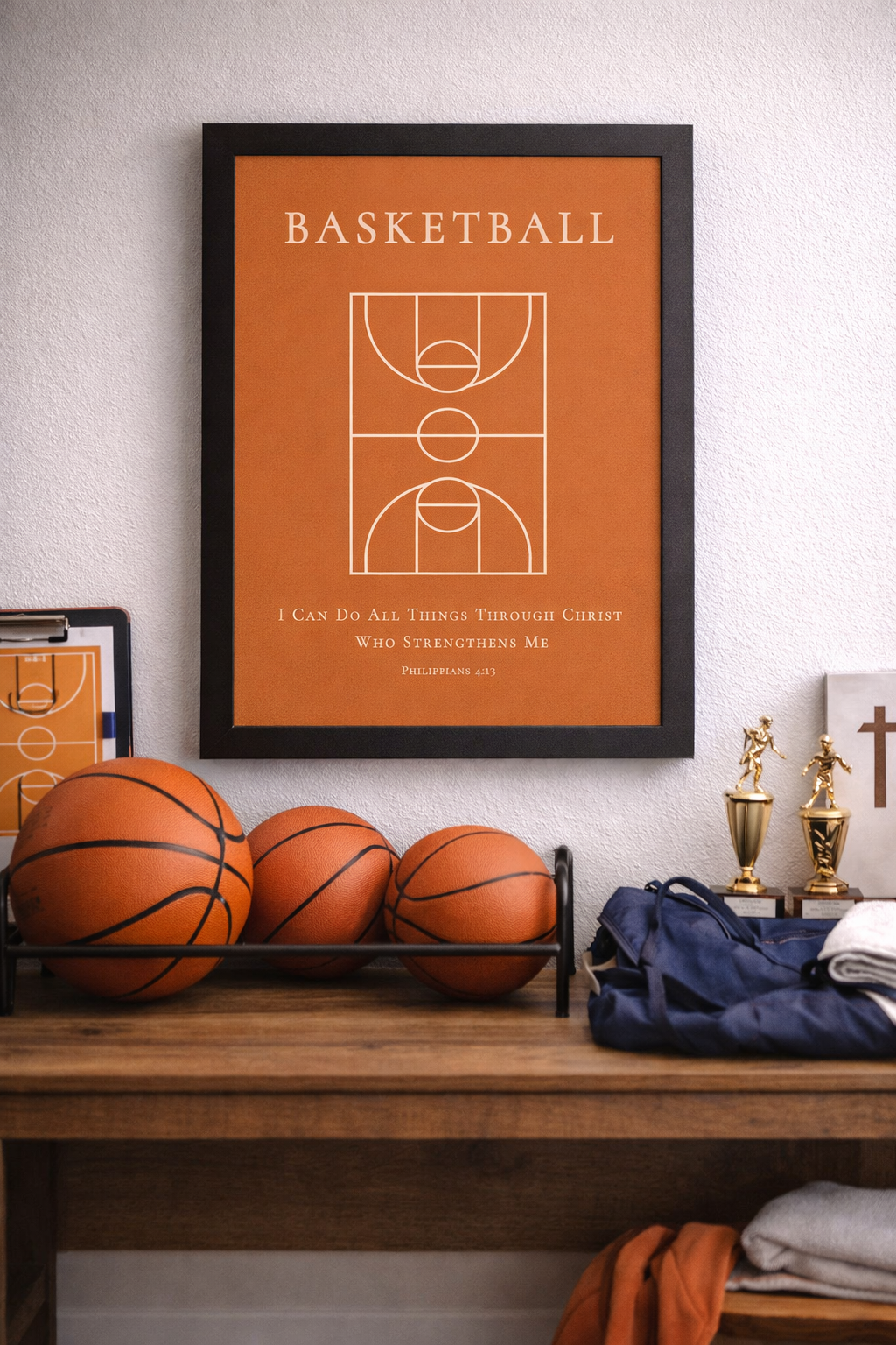 Philippians 4:13 Basketball Court Wall Art – Christian Basketball Decor for Boys Room (SB209)