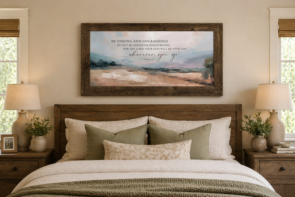 Be Strong and Courageous Wall Art – Joshua 1:9 Terracotta Landscape Wide Christian Decor (SB759)