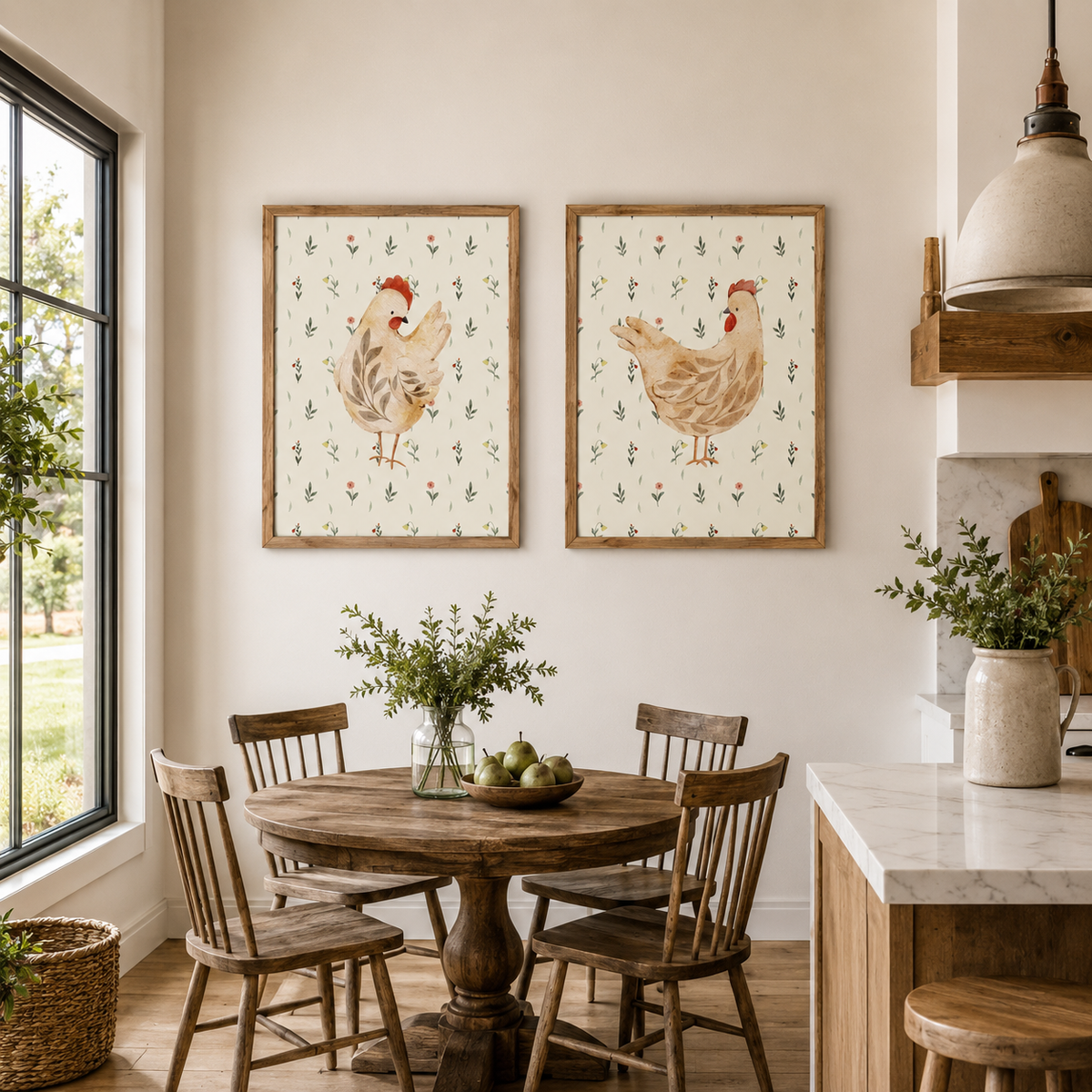Rustic Farmhouse Hen Wall Art – Watercolor Chicken Portrait Kitchen Decor (SB239)