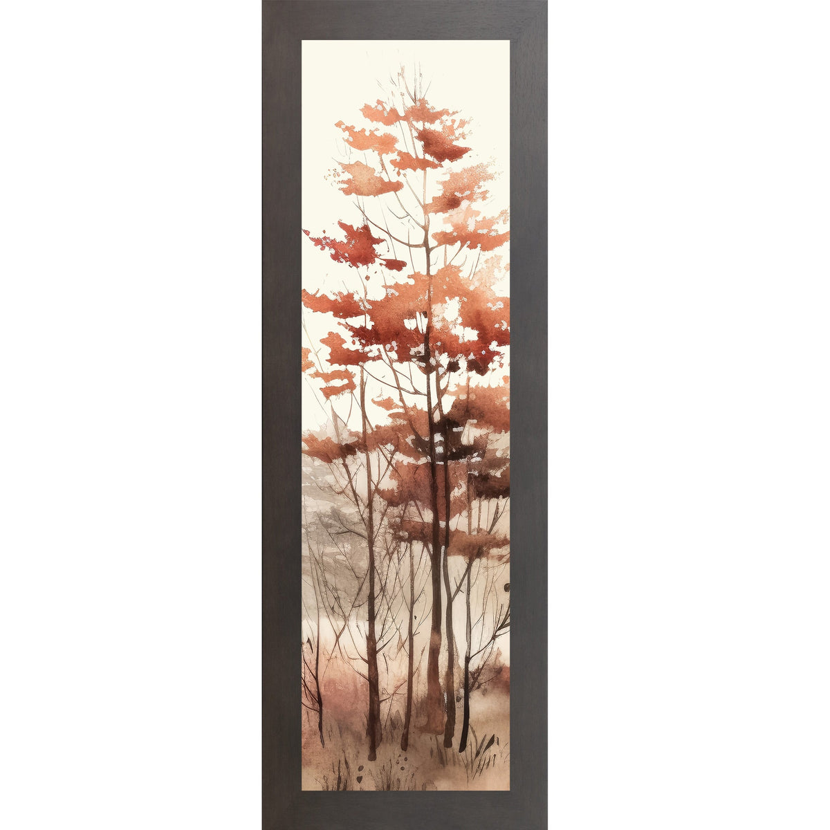 Autumn Forest Watercolor Wall Art – Tall Fall Trees Narrow Portrait Decor (SB942)