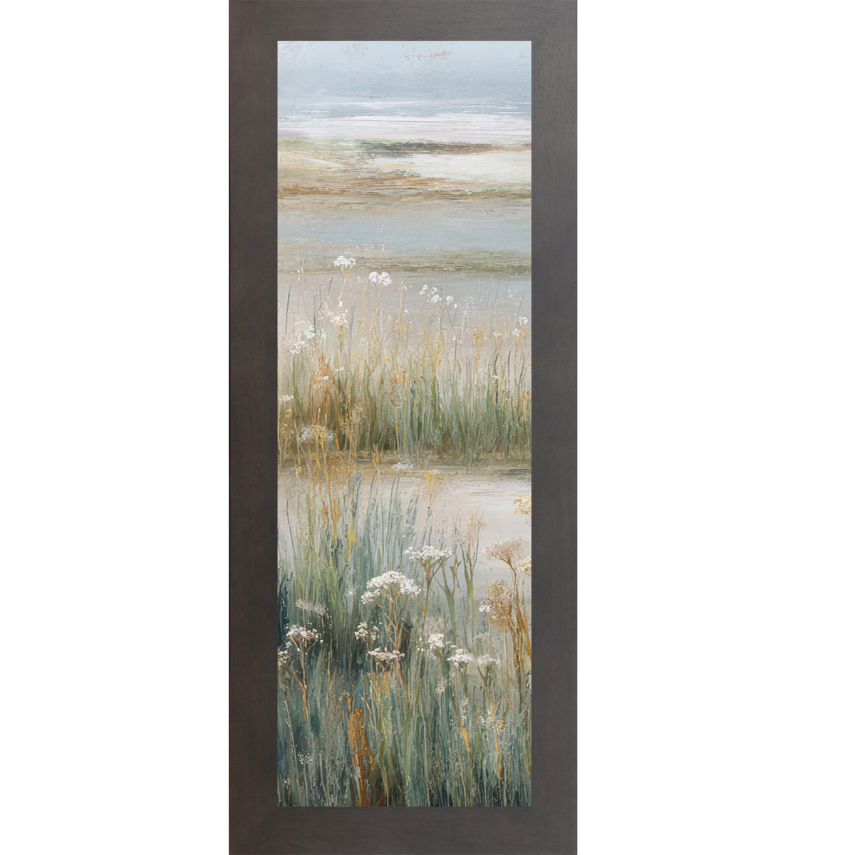 Coastal Marsh Wall Art – Tidal Grasses Wildflowers Narrow Portrait Wetland Decor Left Panel (SB917)