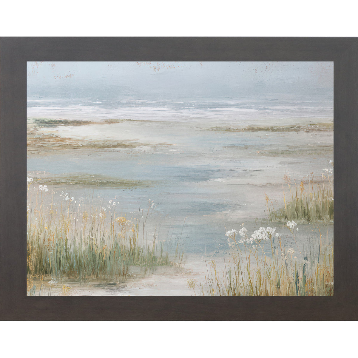 Coastal Marsh Wall Art – Tidal Wetland Grasses Wildflowers Painterly Landscape Neutral Decor (SB226)
