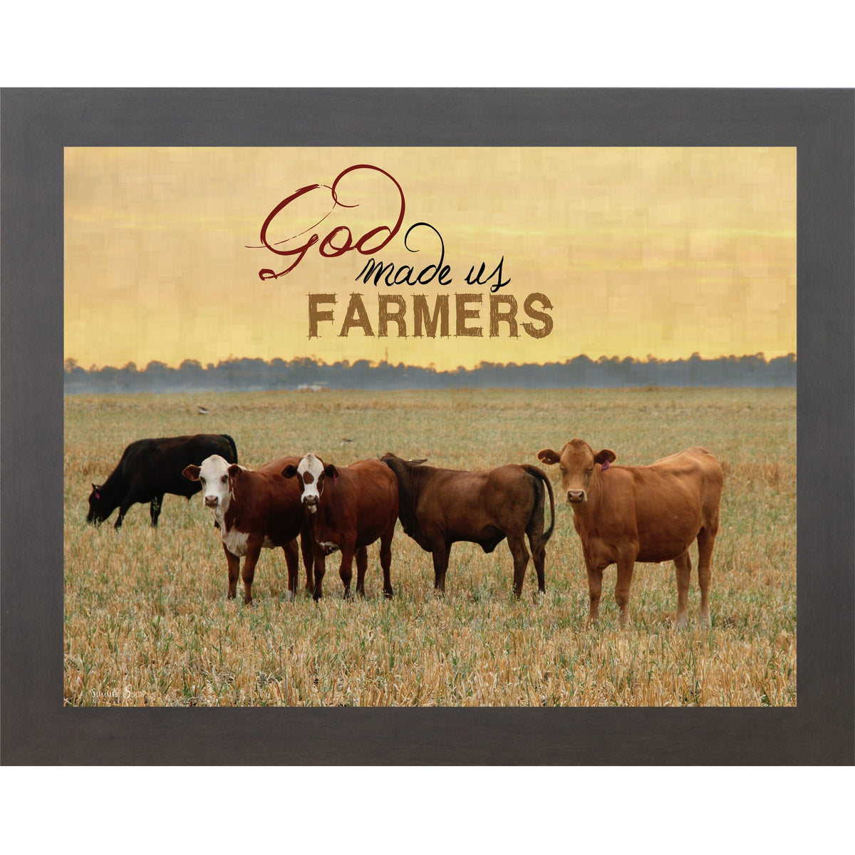 God Made Us Farmers Wall Art – Cattle Golden Field Sunset Farmhouse Landscape Decor (SSW9938)