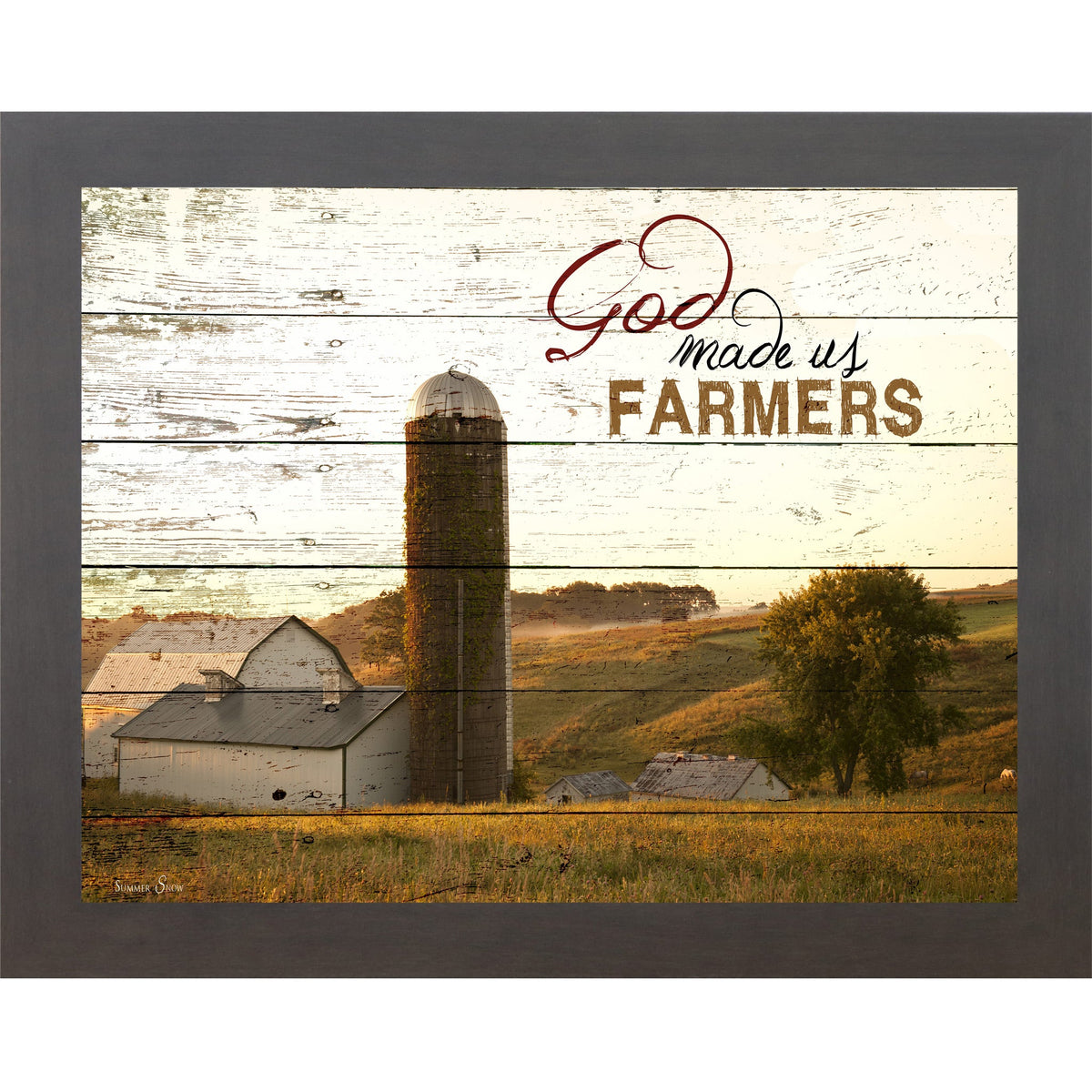 God Made Us Farmers Wall Art – White Barn Silo Farmhouse Landscape Decor (SSW9939)