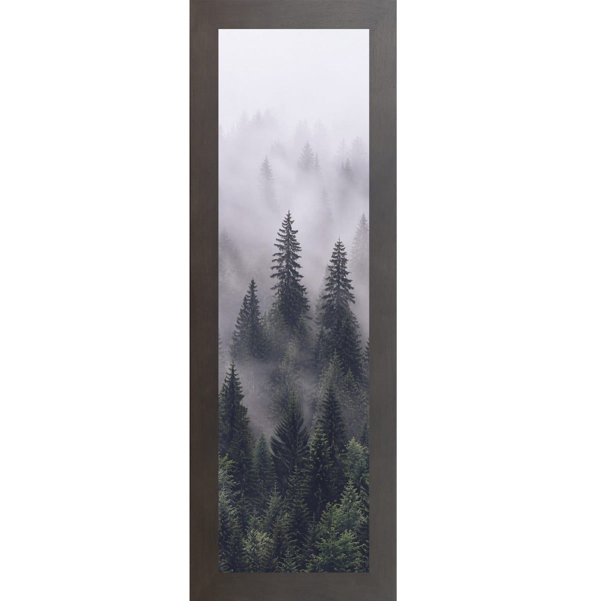 Misty Forest Wall Art – Tall Narrow Portrait Evergreen Pine Cabin Decor (SB945)