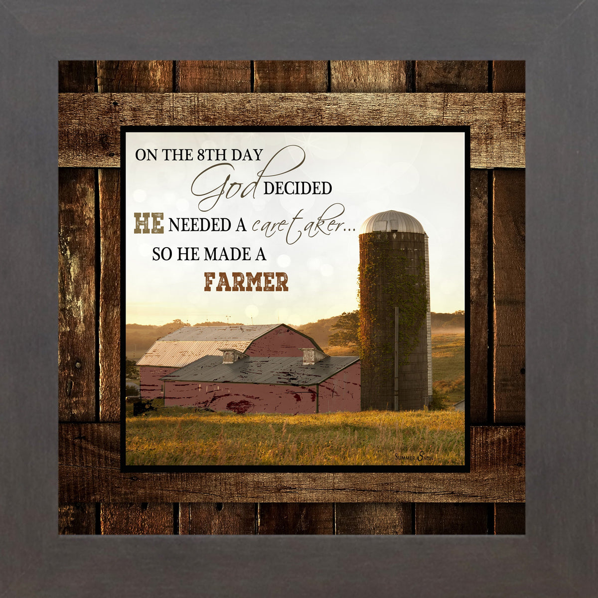 On The 8th Day God Made A Farmer Wall Art – Red Barn Farmhouse Square Christian Decor (SS6768)
