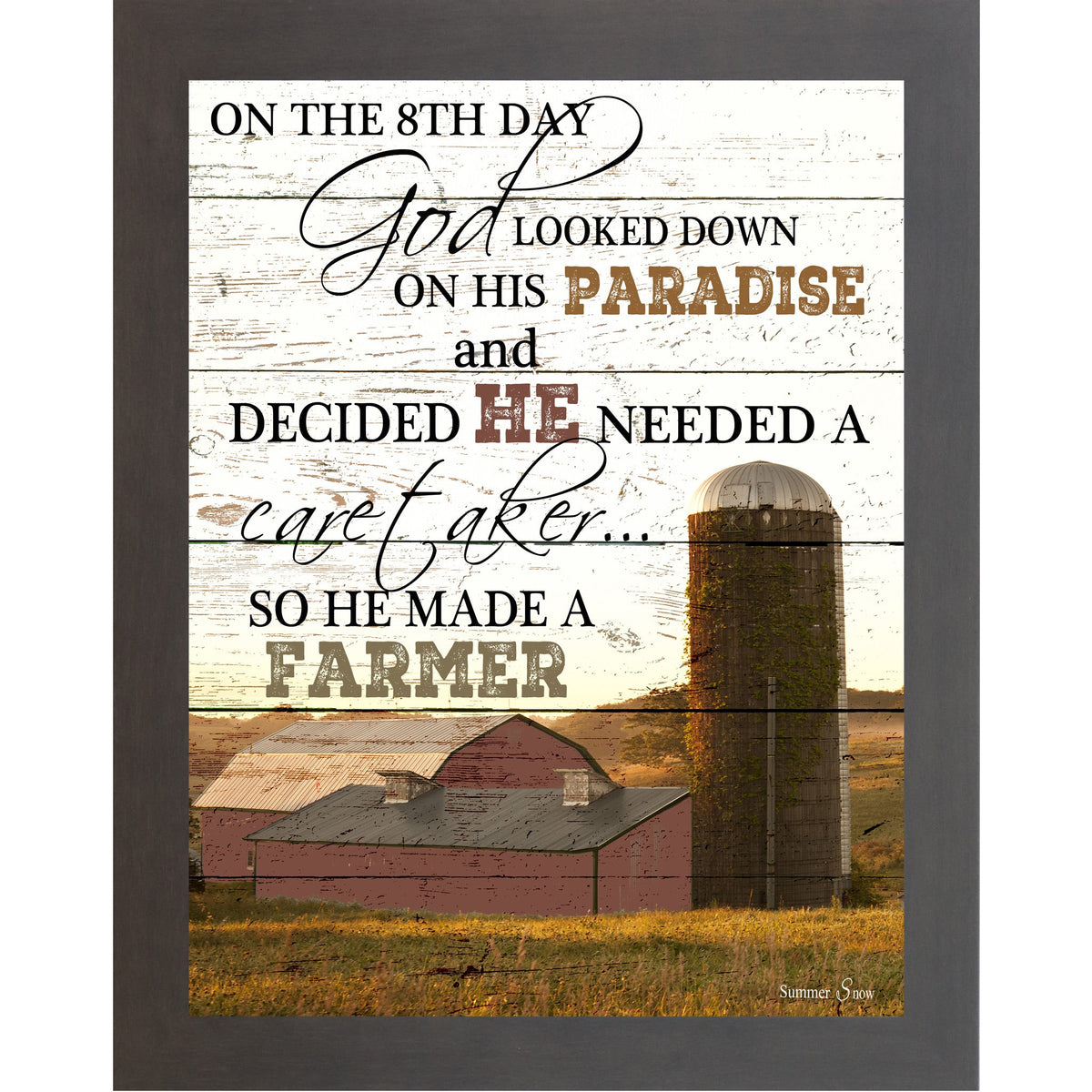 On The 8th Day God Made A Farmer Wall Art – Red Barn Portrait Christian Art (SS9834)