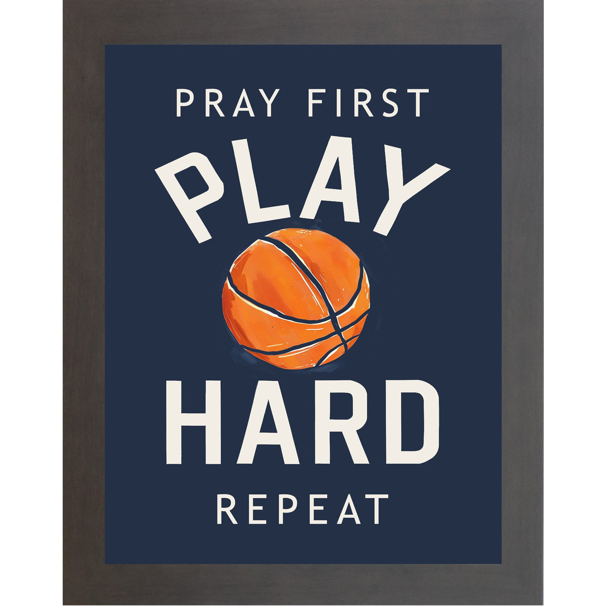 Pray First Play Hard Repeat Basketball Wall Art – Christian Sports Boys Room Decor (SB259)