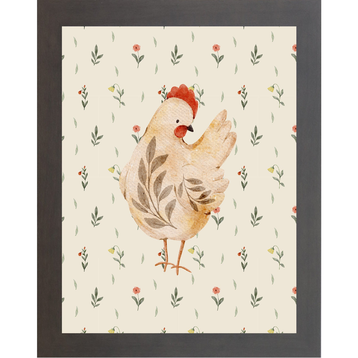 Rustic Farmhouse Hen Wall Art – Watercolor Chicken Portrait Kitchen Decor (SB239)