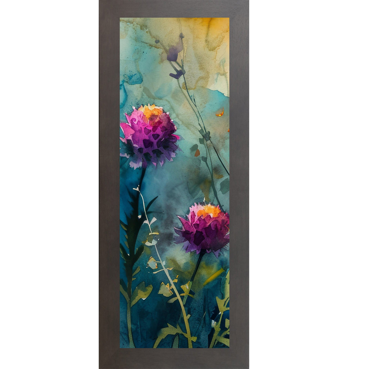 Teal Wildflower Wall Art – Watercolor Botanical Narrow Portrait Floral Decor (SB930)