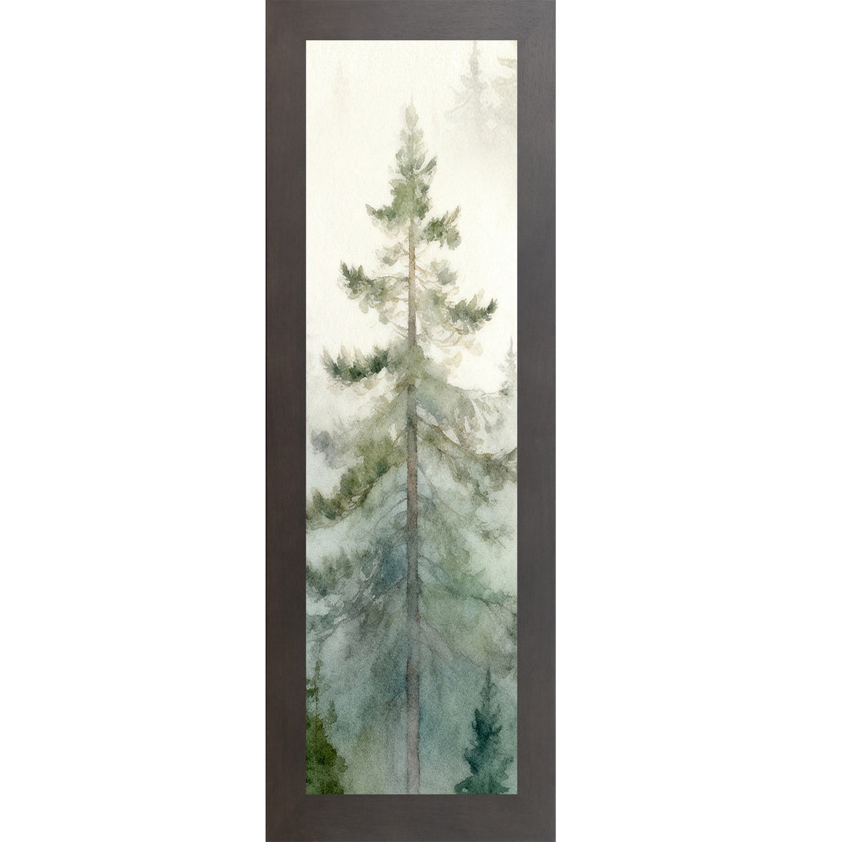 Misty Pine Forest Wall Art – Watercolor Evergreen Narrow Portrait Scenic Nature Decor (SB937)