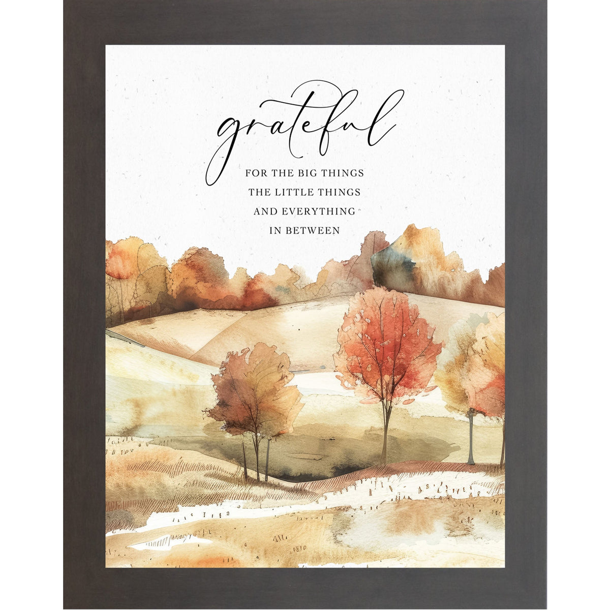 Grateful for the Big Things Wall Art – Watercolor Autumn Hills Fall Living Room Decor (NS361)