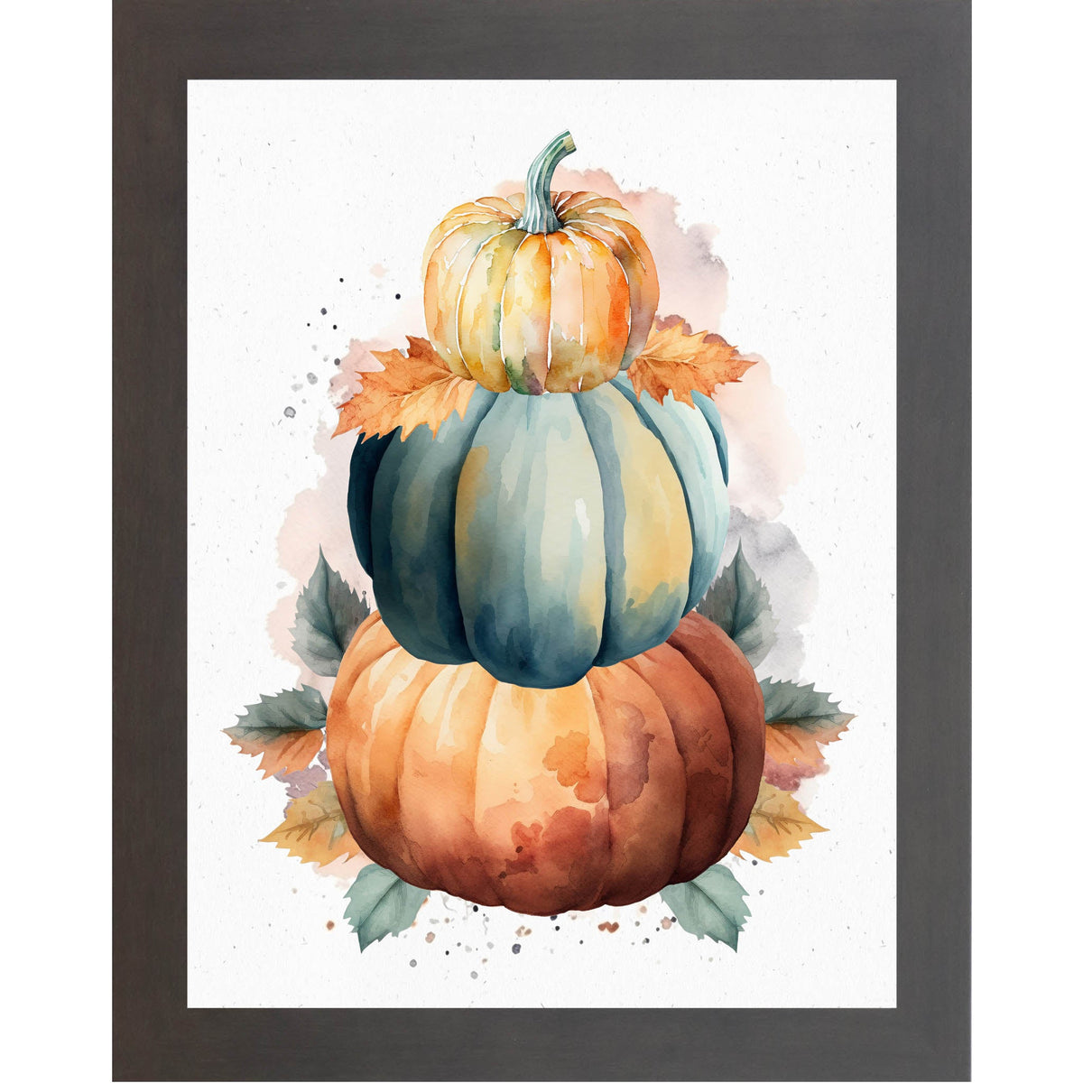 Stacked Pumpkins Wall Art – Watercolor Teal Orange Gold No Words Fall Entryway Decor (NS393)
