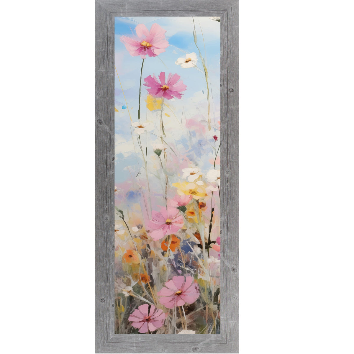 Slim Vertical Floral Wall Art – Pastel Meadow Watercolor Flowers (SB906)