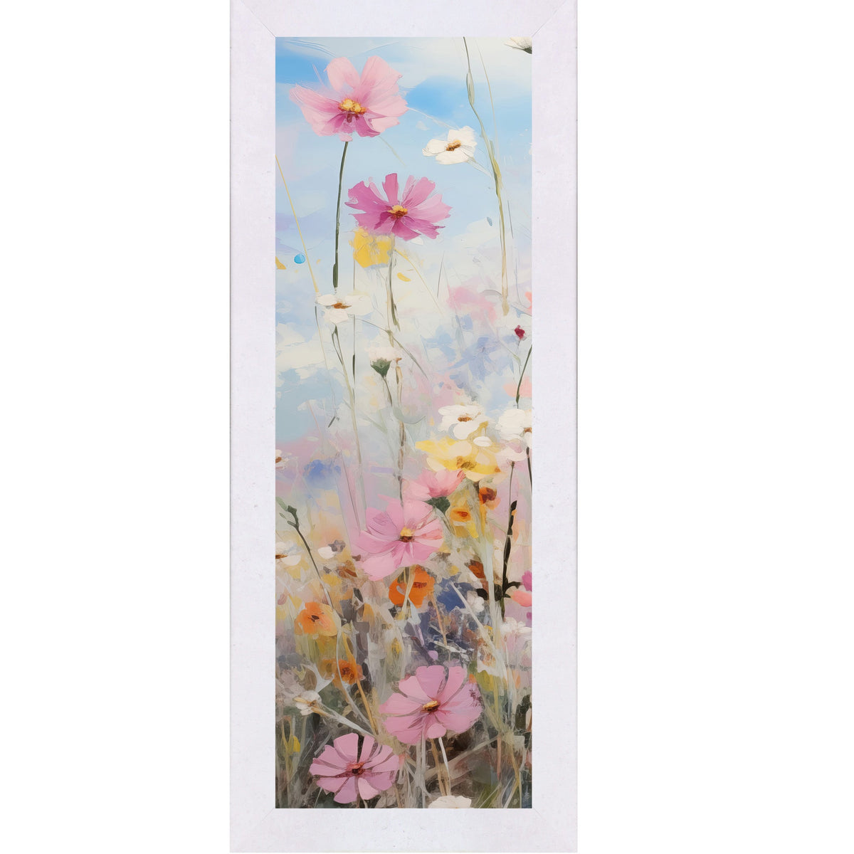 Slim Vertical Floral Wall Art – Pastel Meadow Watercolor Flowers (SB906)